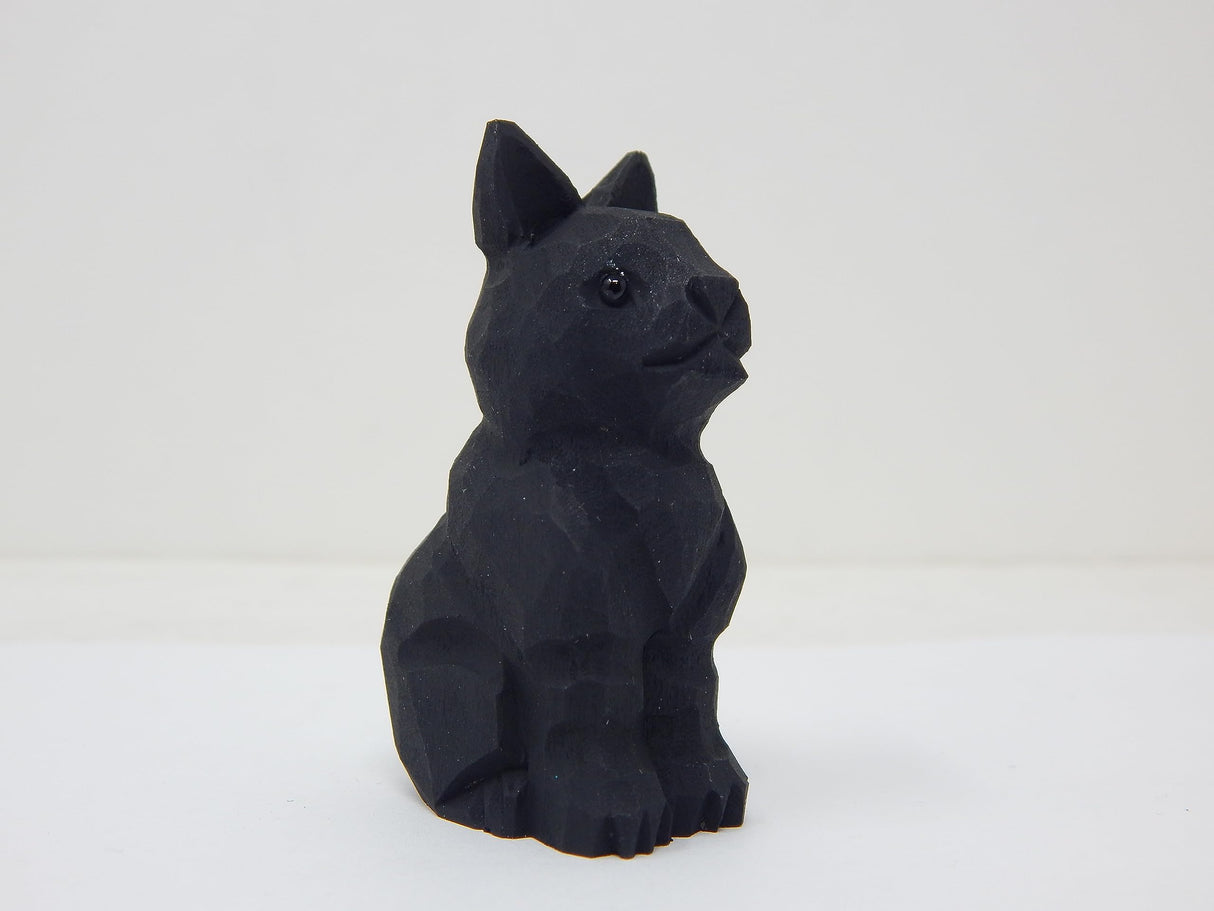 Selsela Black Cat Figurine Handmade Wood Carved Small Statue Halloween Decor Pet Craft Miniature Animal Selsela