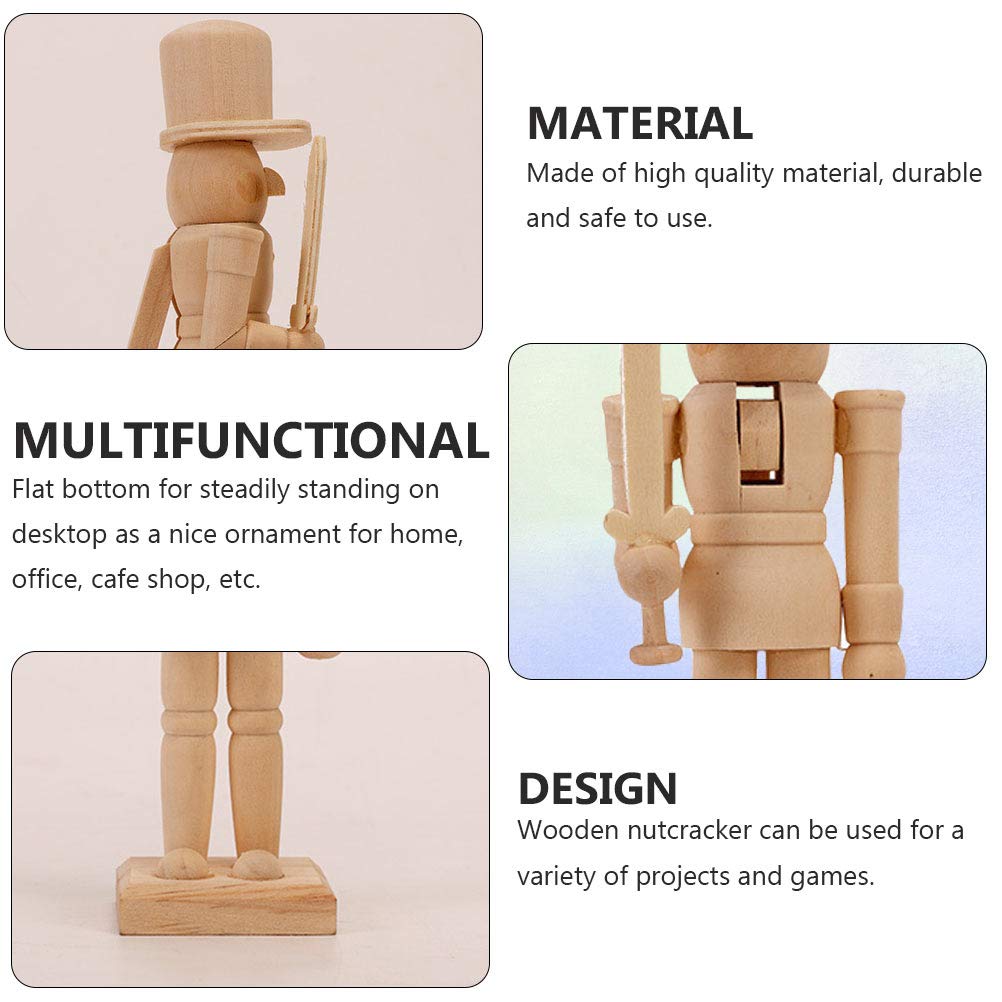 BESPORTBLE Christmas Craft Wood Nutcracker Wooden Nutcracker Figurines Unfinished Wood Nutcracker Soldier DIY Nutcracker Decor 12x4.5x4cm BESPORTBLE