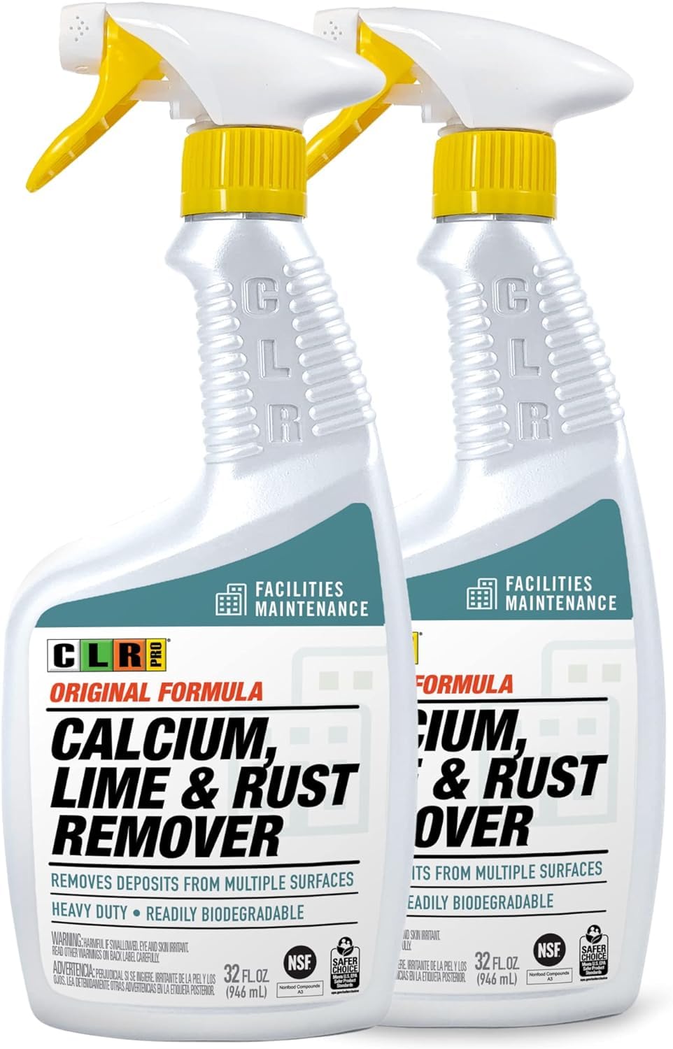 CLR PRO Calcium, Lime & Rust Remover - Quickly Removes Calcium, Lime, Hard Water Deposits and Surface Rust Stains, 32 Ounce Spray (Pack of 2) CLR