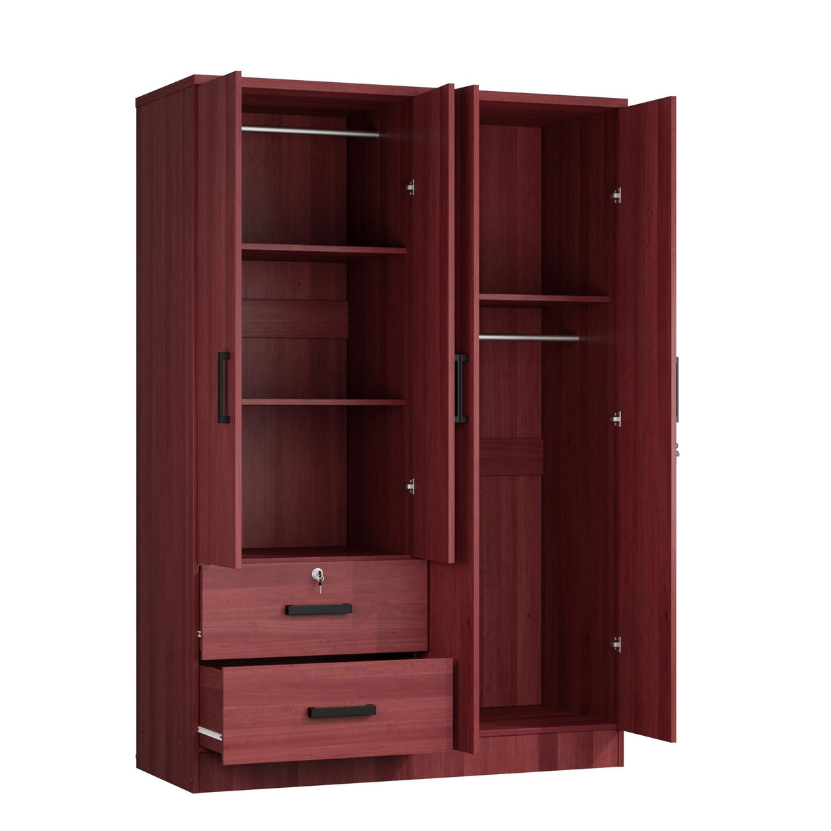 Woodpeckers Furniture And Mattress 4 Doors Wardrobe 2 Drawers with Shelves 72" high (Mahogany) Woodpeckers Furniture And Mattress