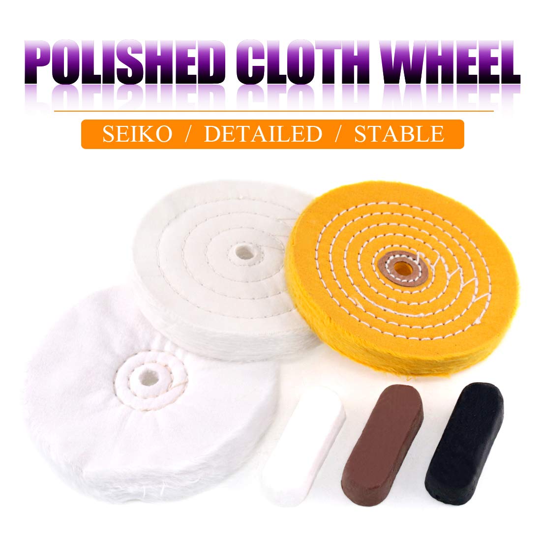 Swpeet 6Pcs 6 Inch Professional Buffing Polishing Wheels with 3 Colors Polishing Compounds Kit, Including Cotton (60 Ply), Yellow (42 Ply) and Swpeet