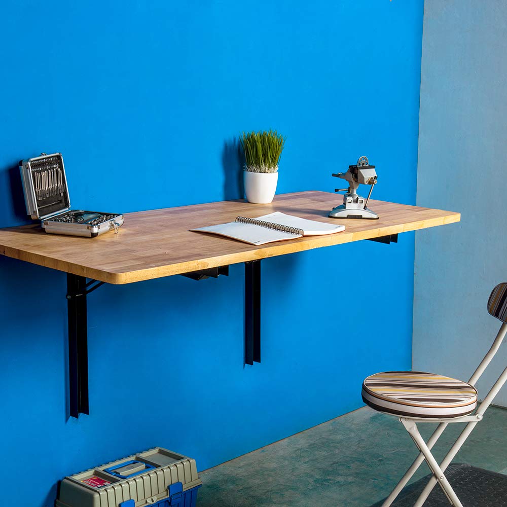 Wallmaster Wall Mounted Folding Workbench Heavy Duty Fold Down Table Utility Bench Solutions Laundry Shelf Wall Desk with Metal Shelf Bracket (47 x Wallmaster
