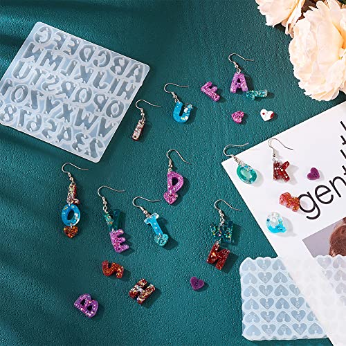 KISSITTY Letter Number Earring Silicone Molds Alphabet Number Heart Pendant Resin Casting Molds Earring Making Kit for Adults UV Resin Jewelry Crafts KISSITTY