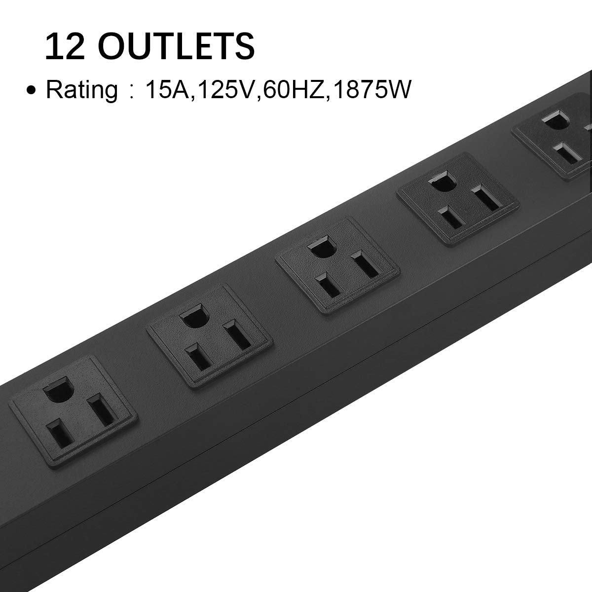 Metal Wall Mount Power Strip, Mountable Power Outlet with 12 AC Outlets, Aluminum Alloy Mount Power Socket with Switch, 6 FT SJT 3/C 14AWG Power HHSOET