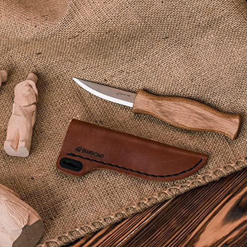 BeaverCraft Sloyd Knife C4s 3.14" Wood Carving Sloyd Knife with Leather Sheath for Whittling and Roughing for Beginners and Profi Durable High Carbon BeaverCraft