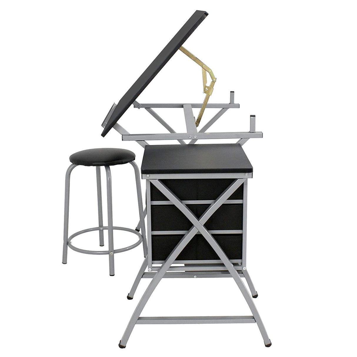 HomGarden Adjustable Drawing Desk Drafting Table Folding Art Craft Table Station w/Stool and 3 Storage Drawers HomGarden