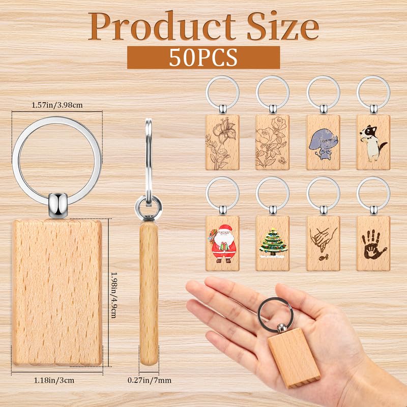 Yangbaga 50Pcs Natural Wood Slices-Wooden Keychain Blanks Unfinished Wood Slice for Laser Engraving,Christmas Crafts Wooden Circles for DIY Christmas Yangbaga