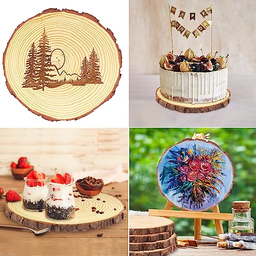 11 PCS 6.3-7.1 Inch Natural Wood Slices, Unfinished Pine Wood Circles with Barks for Coasters, DIY Crafts, Christmas Rustic Wedding Ornaments and GNIEMCKIN