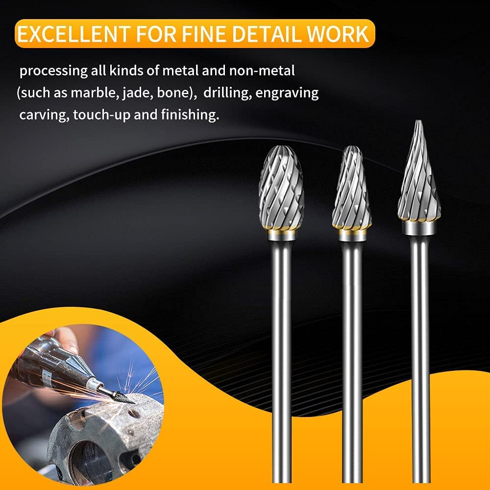 Carbide Burr Set Compatible with Dremel Rotary Tool 10Pcs Die Grinder Bits Rotary File Rasp with 1/8" Shank Tool Accessories for Attachments Cutting FOTYBEI