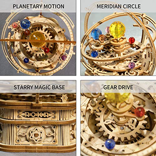 Hands Craft DIY 3D Music Box Wooden Puzzle – Gear Driven, Starry Night Laser Cut Assembly Model Building Kit Brain Teaser Puzzles Educational STEM Hands Craft