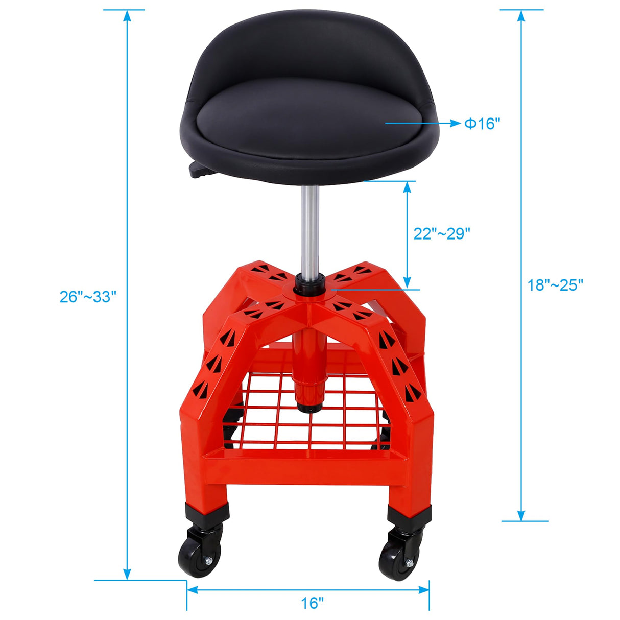 Campfun Rolling Shop Stool, Creeper Seat Garage Stool on Wheels, Mechanics Chair Adjustable Height 360° Swivel Shop Seat, Heavy Duty Shop Stool, Shop Campfun