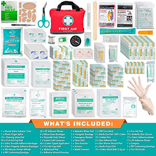 General Medi First Aid Kit -309 Pieces- Reflective Bag Design - Including Eyewash, Bandages, Moleskin Pad and Emergency Blanket for Travel, Home, General Medi
