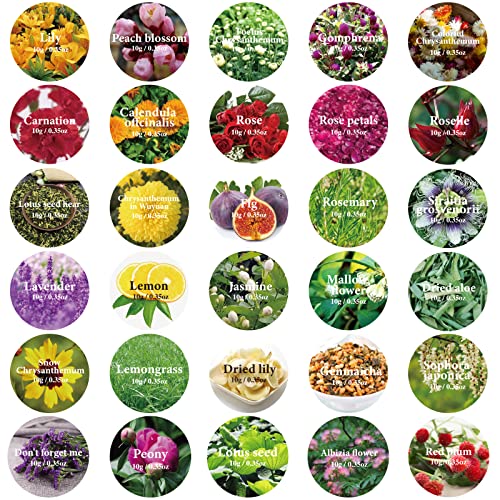 30 Bags Dried Flowers,100% Natural Dried Flowers Herbs Kit for Soap Making, DIY Candle Making,Bath - Include Rose Petals,Lavender,Don't Forget SACATR