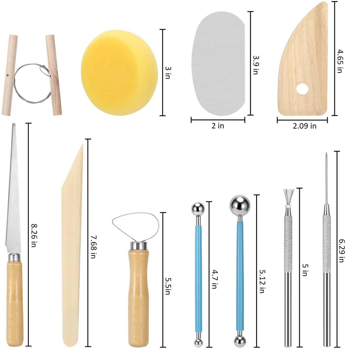 Blisstime 18PCS Clay Sculpting Tools, Basic Clay Pottery Carving Tool Kit with Wooden Handles and Tool Bag Blisstime