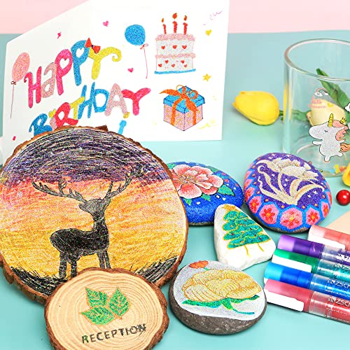 ZSCM 12 Colors Acrylic Glitter Markers Paint Pens, Rock Painting Pens Markers Metallic Art Marker for Kids Adults Card Making Painting Glass Ceramic ZSCM QUALITY DECIDES THE FUTURE