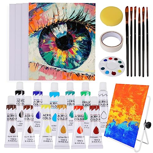  40 PCS Acrylic Paint Set with 12 Brushes, 2 Knives and Palette,  24 Colors (2oz/60ml) Art Craft Paints Gifts for Adults Kids Artists  Beginners, Art Painting Kit for Canvas Fabric Rock