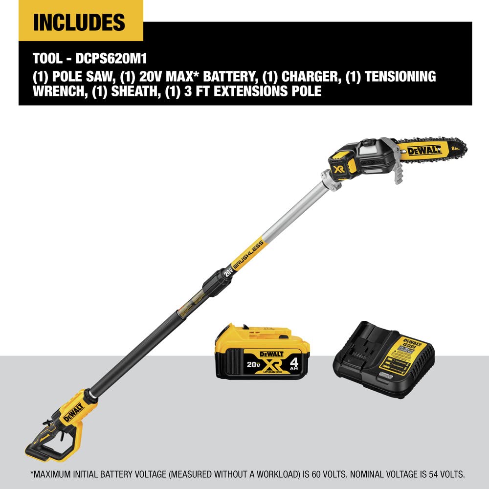 DEWALT 20V MAX* XR Pole Saw, 15-Foot Reach (DCPS620M1) DEWALT