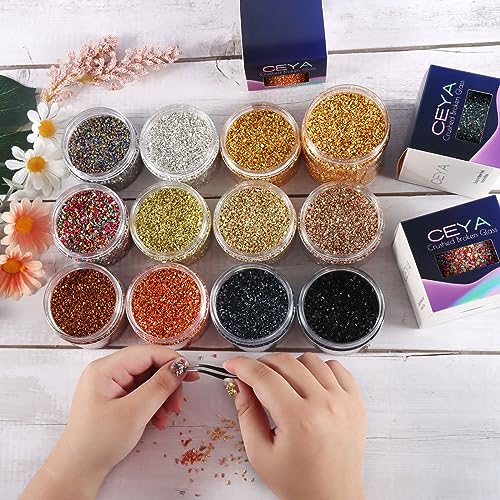 Ceya 10.6oz/ 300g Crushed Irregular Glass Silver Metallic Crystal Chips Broken Glass Glitter 2-4mm Craft Chunky Glitter for Nail Art Epoxy Resin Mold ceya
