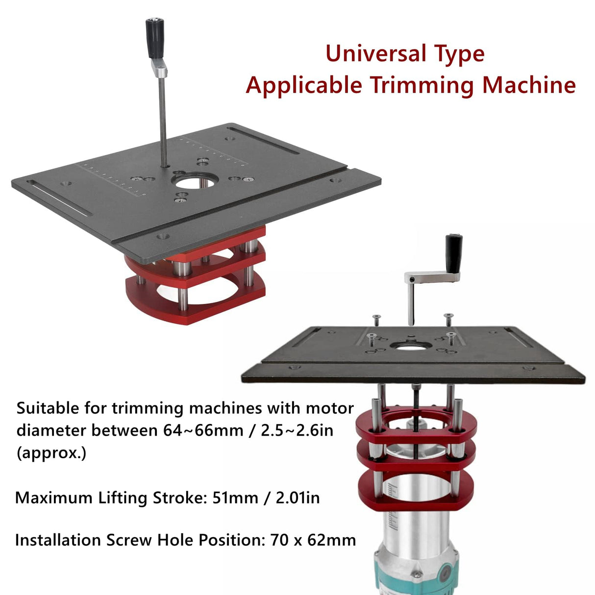 Router Lift with Top Plate, Manual Router Lift Systems for 2-1/2" Diameter Motors, 7-7/8" x 9-7/16" Router Plate, Woodworking Router Table Insert Jiawu