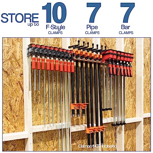 Modular Clamp Rack Assortment with 1 each F-Clamp Rack • 1 each Bar/Parallel Clamp Rack and 1 each Pipe Clamp Rack Included • Easy and Quick to Align Fulton Woodworking Tools