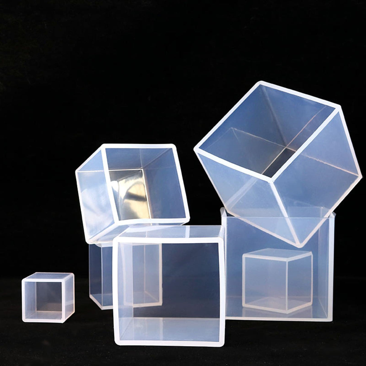 AOEDEO 6 pcs Cube Resin Molds, 3.5", 2.5", 2", 1.5", 1", 0.5" Clear Silicone Cube Molds, Square Candle Silicone Mold, Cube Casting Molds, Transparent AOEDEO