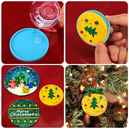 Juome Christmas Ornaments Resin Molds Silicone, 4 Pcs Round Shape Pendant Christmas Molds for Epoxy Resin, DIY Crafts Keychain Making Christmas Tree Juome