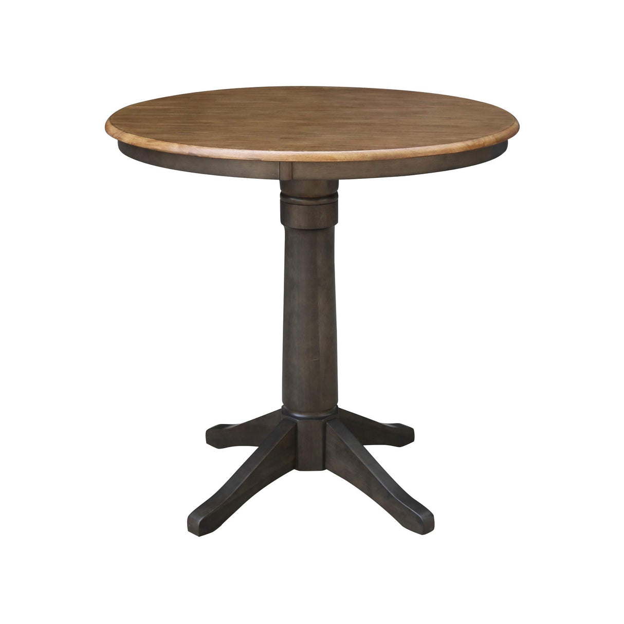 IC International Concepts Round Top Pedestal Dining Table, Counter Height, Hickory/Washed Coal IC International Concepts