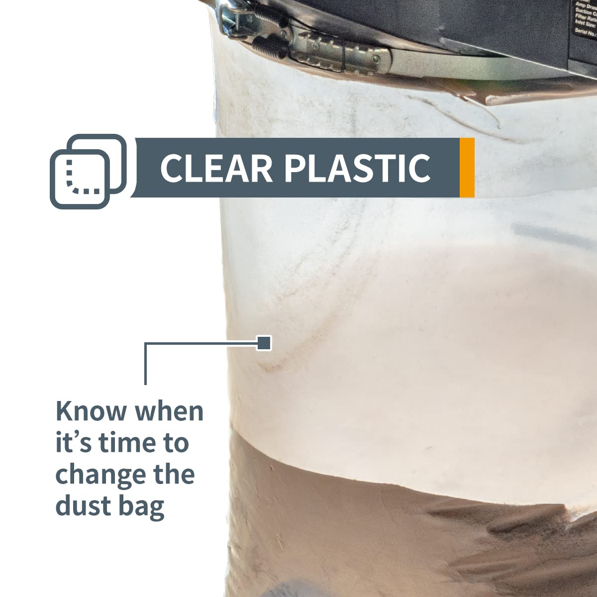 POWERTEC 70009 Clear Plastic Dust Collection Bag, 19-1/2 Inch Dia x 33-Inch, 5-Pack Dust Collector Bags for machine with 19”Filter Drum–5 Pack POWERTEC