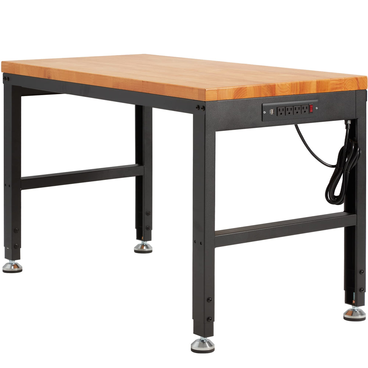 Haddockway Adjustable Workbench for Garage,48"x 24" Rubber Wood Top Work Bench with Power Outlets, Max 2000 Lbs Load Capacity Heavy Duty Workstation Haddockway