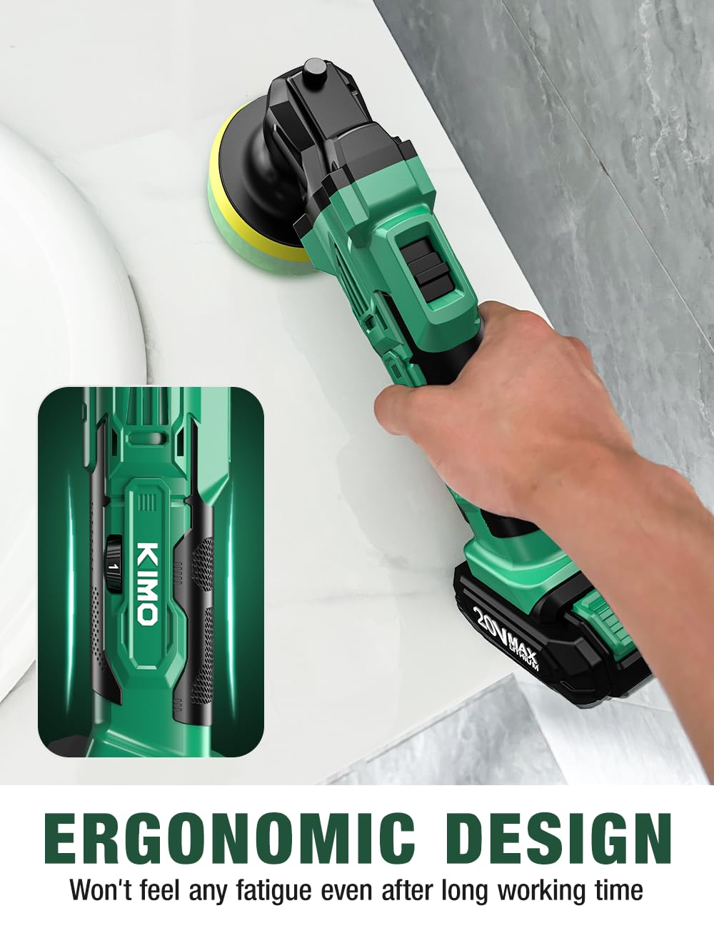 KIMO 20V Cordless Buffer Polisher Kit, 24 Accessories, 2 X 2000mAh Batteries, Car Polisher w/ 6 Variable Speed Up to 3634RPM, Cordless Polisher for K I M O.