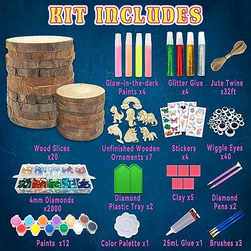 klmars Kids Wooden Painting Kit-Glow in The Dark-Arts & Crafts Gifts for Boys Girls Ages 5-12-Wood Slice Craft Activities Kits - Creative Art Toys klmars