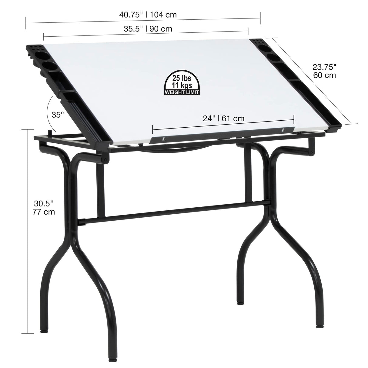 Studio Designs Folding Modern Top Adjustable Drafting Table Craft Table Drawing Desk Hobby Table Writing Desk Studio Desk, 35.25" W x 23.75" D, Black SD Studio Designs