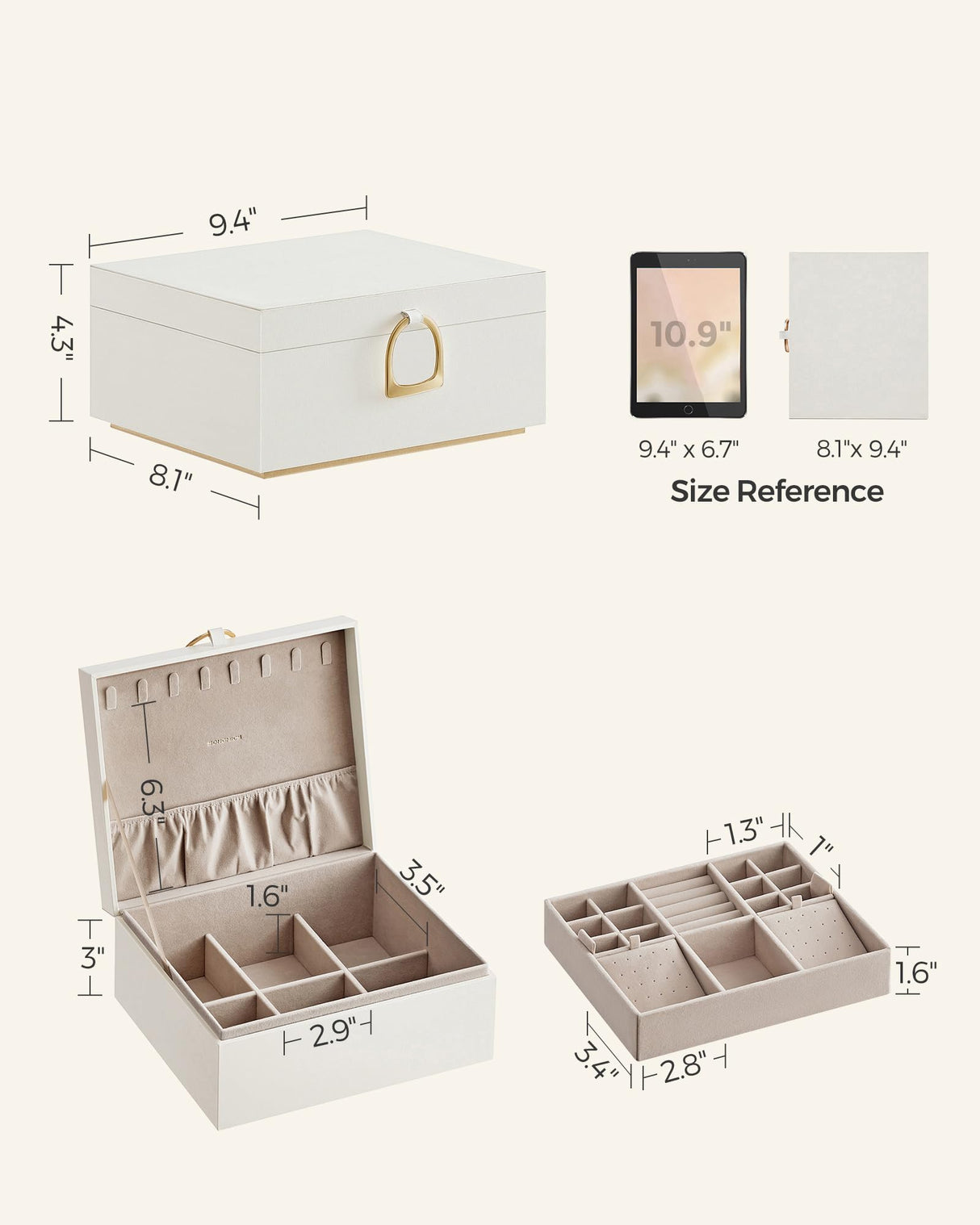 SONGMICS 2-Layer Jewelry Box, Jewelry Organizer with Handle, Removable Jewelry Tray, Jewelry Storage, Floating Effect, 8.1 x 9.4 x 4.3 Inches, Gift SONGMICS