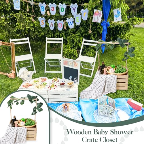 Barydat Wooden Baby Shower Crate Closet, Baby Basket with Handle and Garland, Baby Storage Crate Hamper, Baby Shower Wooden Gift Crate, Baby Letters Barydat