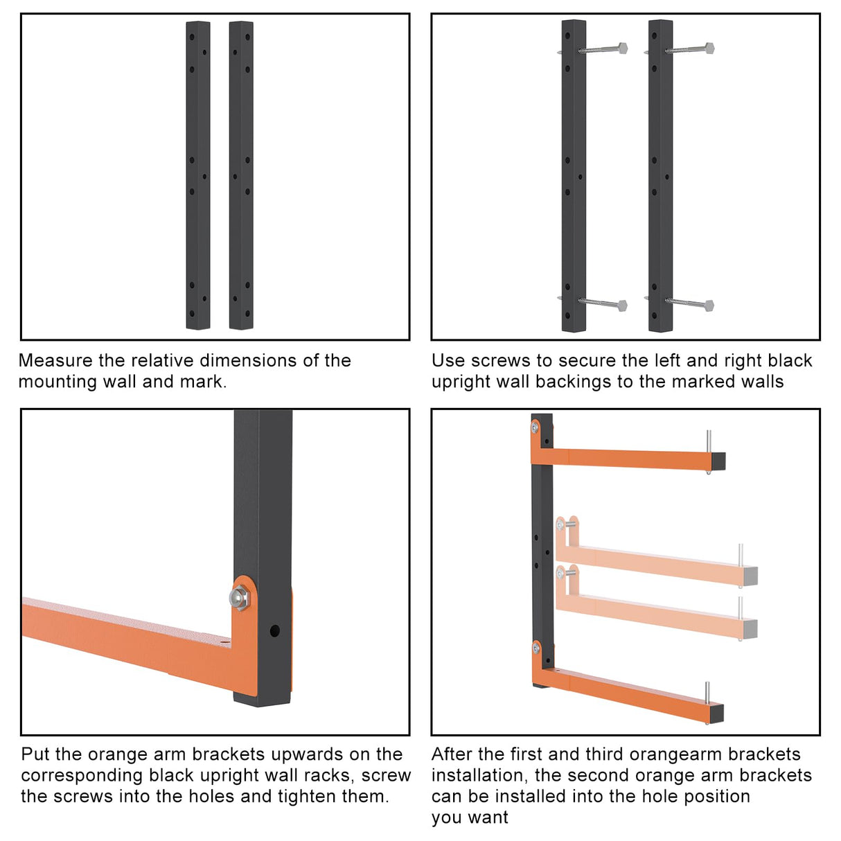 Lumber Rack Wall Mount, Lumber Storage Rack, Heavy Duty Wood Storage Racks with 9-Level System, 1080 lb Durable Garage Wood Organizer, Orange Lumber Riciakik