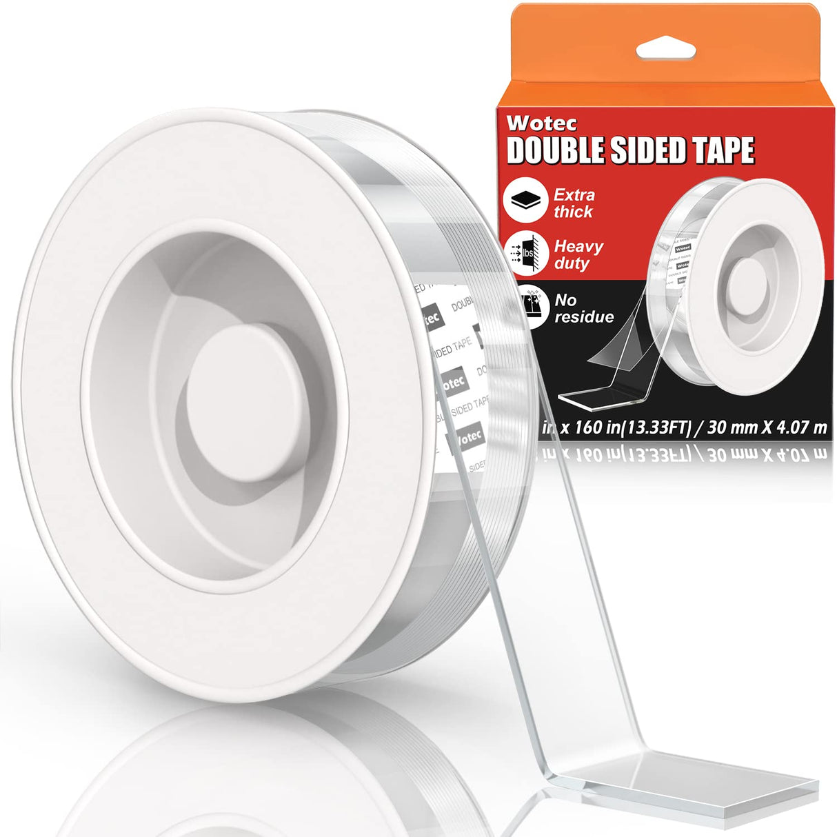 Extra Large Double Sided Tape Heavy Duty Removable 1.18 Inch x 160 Inch, Clear & Tough Nano Tape, Multipurpose Mounting Tape Picture Hanging Strips Wotec