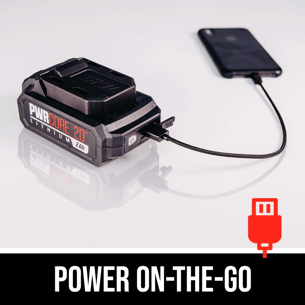 SKIL PWR CORE 20 Brushless 20V 1 Inch Stroke Jigsaw Includes 2.0Ah Lithium Battery with PWR ASSIST USB and PWR JUMP Charger - JS820202 Skil