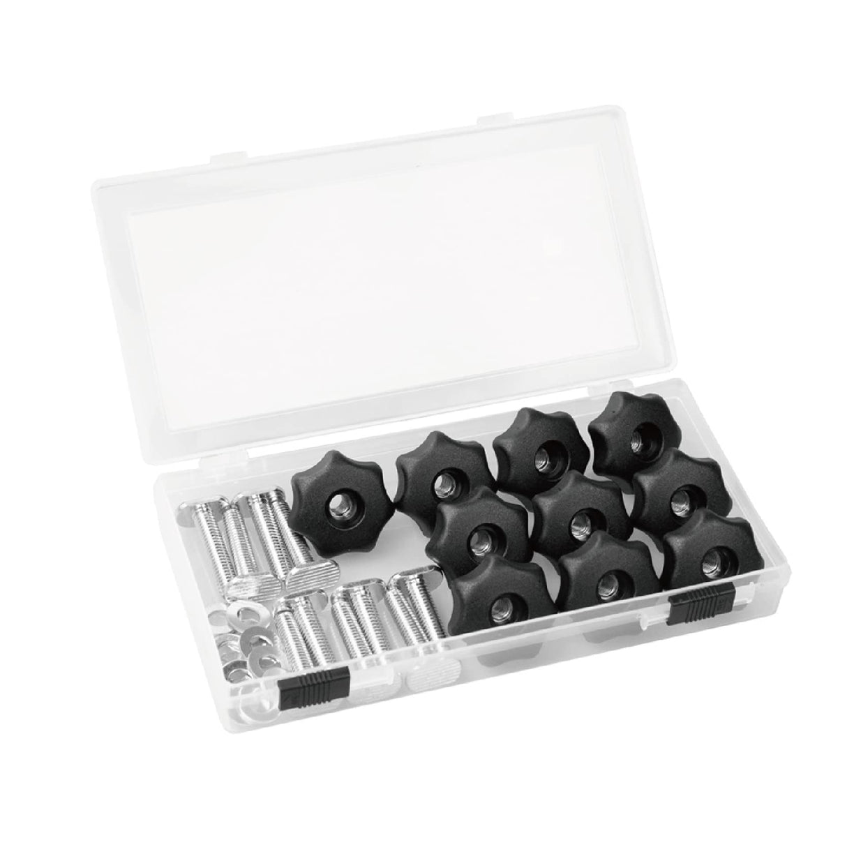 POWERTEC 71481 T Track Knob Kit w/ 7 Star Knob, 1/4-20 Threaded Bolts and Washers, 10 Pack, T Track Bolts, T Track Accessories for Woodworking Jigs POWERTEC