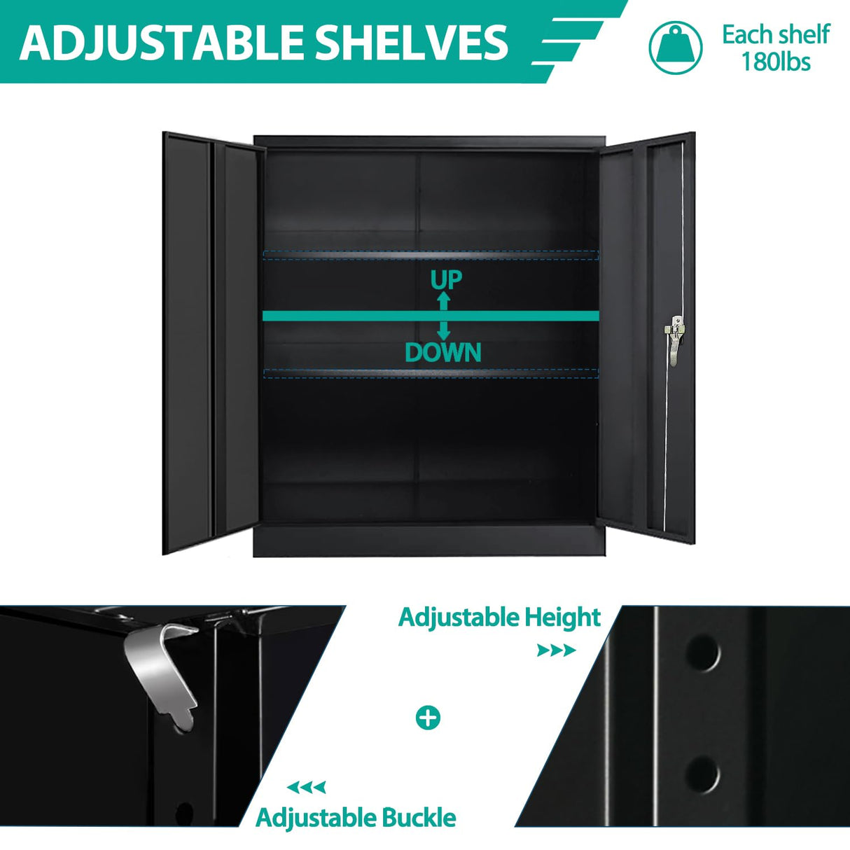 INTERGREAT Steel Storage Cabinet with Lock, Lockable Metal Storage Cabinets with 2 Adjustable Shelves, Black Counter Height Garage Cabinet INTERGREAT