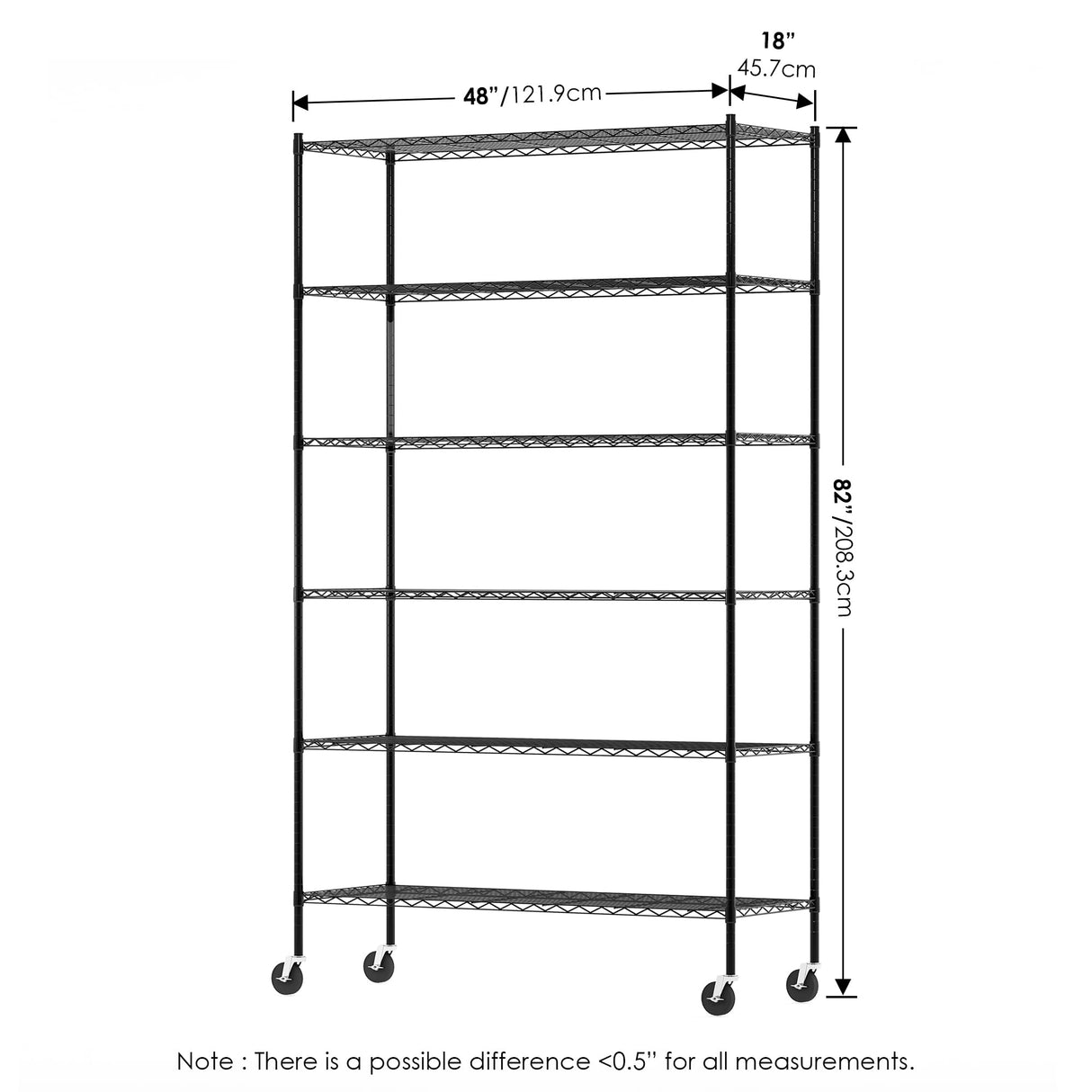 Furinno Wayar Metal Storage Shelf Rack, 6 Tiers, 48-Inch Taller, Black Furinno