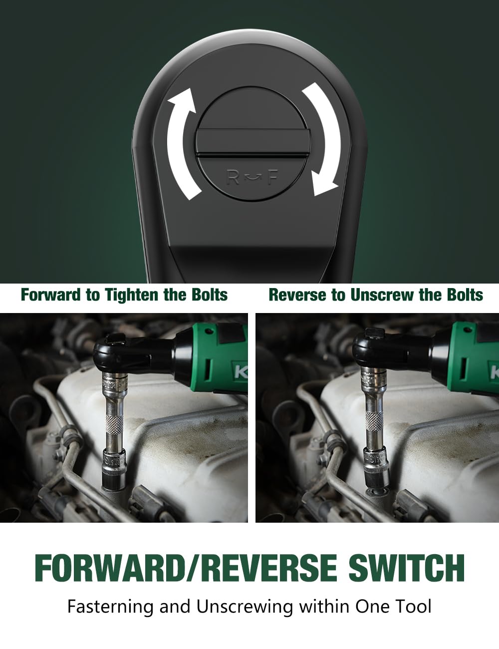 KIMO Cordless Electric Ratchet Wrench Set, 40 Ft-lbs, 400 RPM, 3/8" 12V Cordless Ratchet Kit w/ 60-Min Fast Charge, Variable Speed Trigger, 2-Pack K I M O.