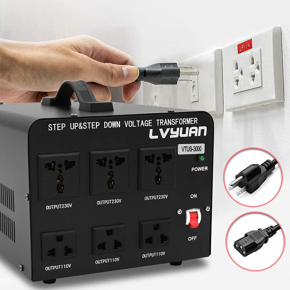 LVYUAN 3000 Watt Voltage Converter Transformer Heavy Duty Step Up/Down AC 110V/120V/220V/240V Power Converter with 3 US Outlets, 3 Universal Outlets, LVYUAN
