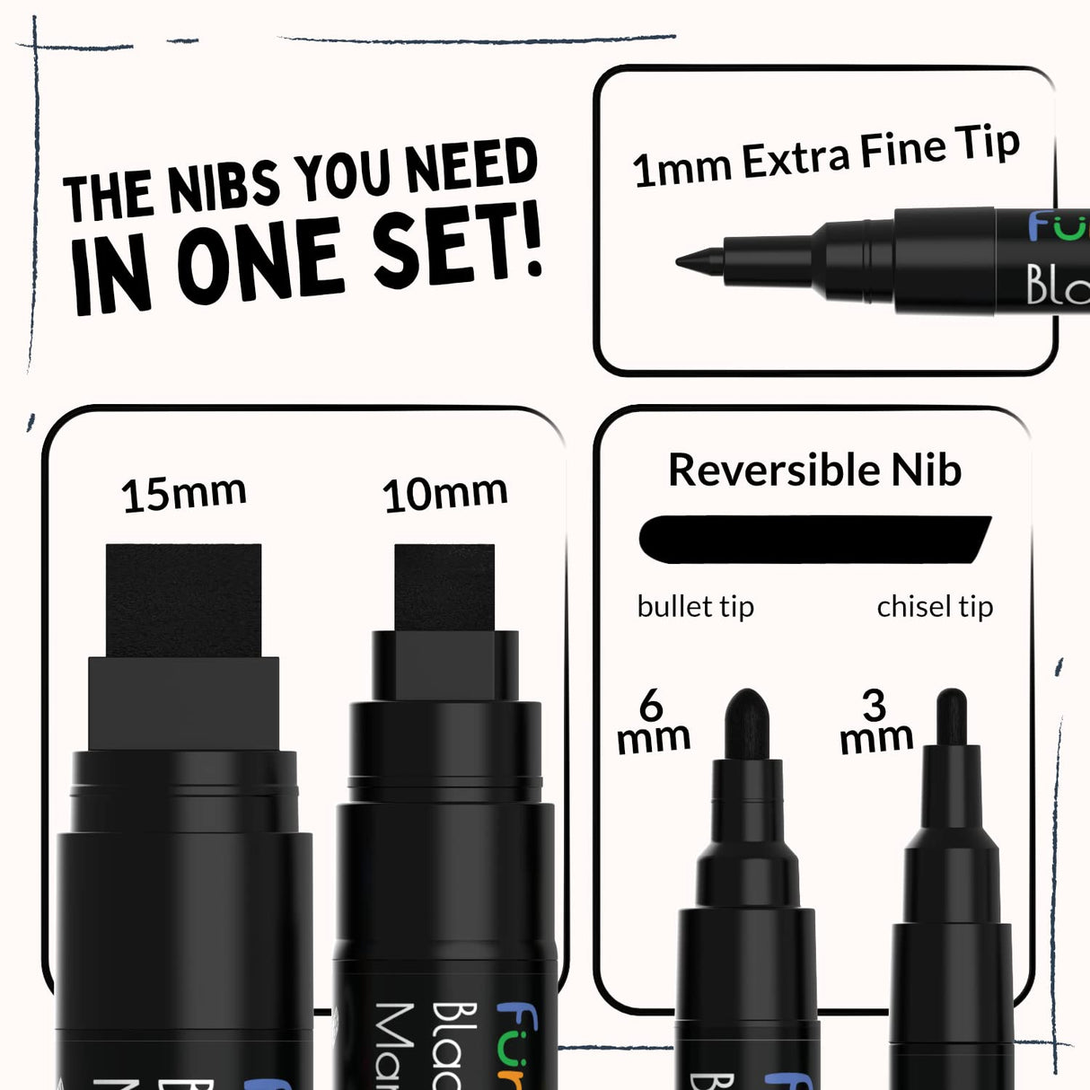 Funcils Acrylic Bundle - 5 White and Black Acrylic Paint Pens Funcils