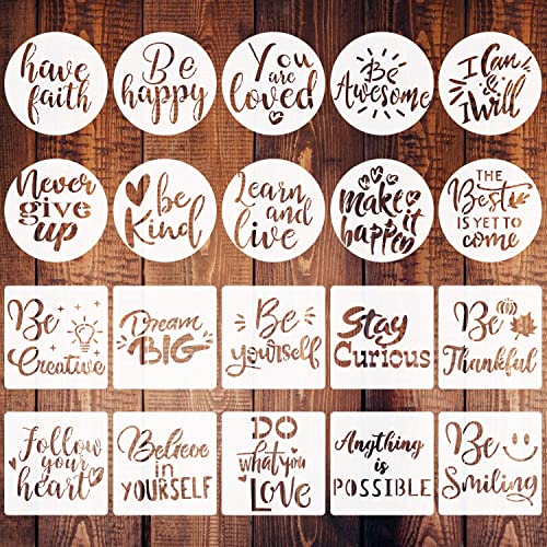 3 Inch Inspirational Word Stencils, 20 PCS Motivational Stencils Reusable Mylar Template Inspirational Quotes Stencils for Painting on Wood Wall Home Doflyok