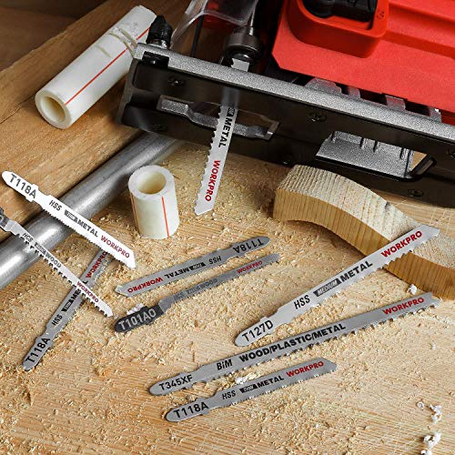 WORKPRO 25-Piece T-Shank Jig Saw Blade Set with Storage Case, Made with HCS/HSS/BIM, Assorted Blades for Wood, Plastic and Metal Cutting WORKPRO