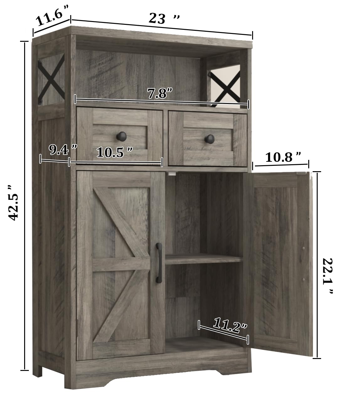 Befrases Farmhouse Storage Cabinet with Drawers and Shelf, Freestanding Kitchen Pantry Storage Cabinet, Floor Storage Cabinet Hutch Cupboard for Befrases