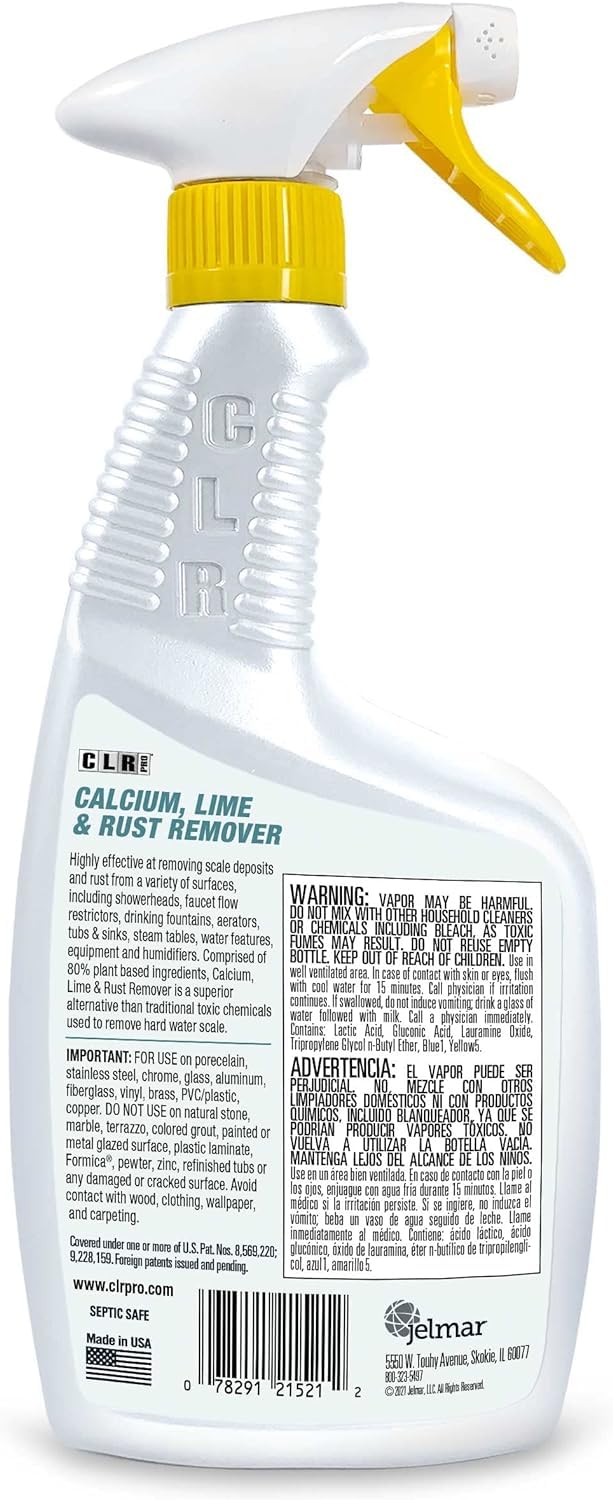 CLR PRO Calcium, Lime & Rust Remover - Quickly Removes Calcium, Lime, Hard Water Deposits and Surface Rust Stains, 32 Ounce Spray (Pack of 2) CLR