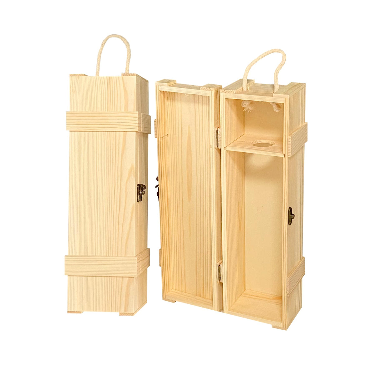 Cregugua 2 Pack Wooden Wine Box for Single Bottle Unfinished Wood Nautical box for Wine Natural Wood Case with Twine Handle for Crafts Gifts Cregugua