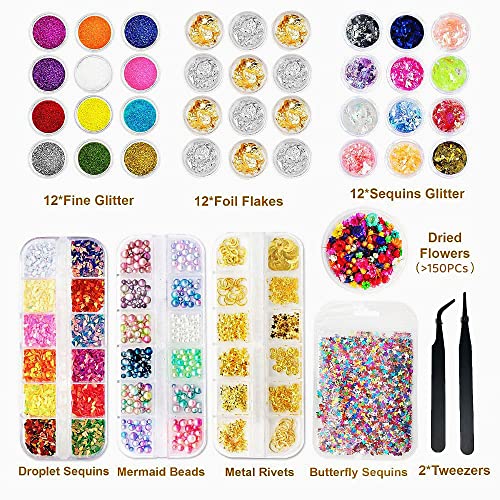 CellLuck Resin Decoration Accessories Kit for Beginners,UV Resin Jewelry Making Kit with Resin Glitter, Foil Flakes, Dried Flowers for DIY Crafts CellLuck
