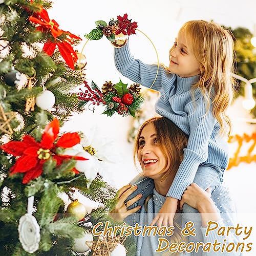 15Pcs 12 Inch Metal Floral Hoop Centerpiece with 15 PCS Wood Place Card Holders and Adjustable Foot Pads, Gold Wreath Macrame Hoop Rings Decorations trophable